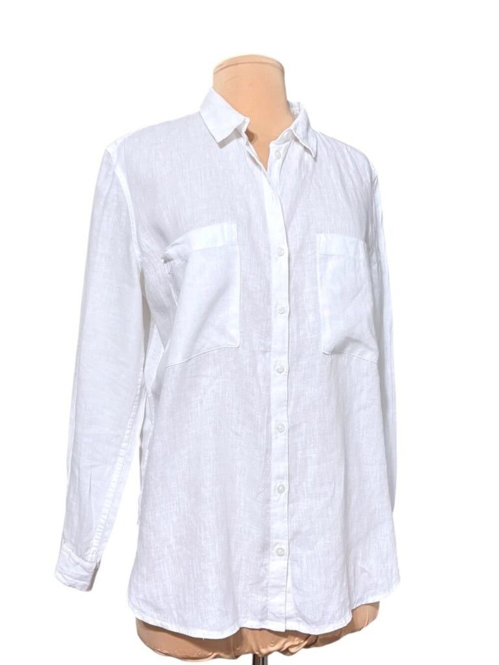 Boden Linen Button Up Shirt White 8 Petite Top Blouse Classic Summer Kennedy